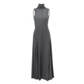 Grey cotton half turtleneck backless dress with slim fit and high waist design