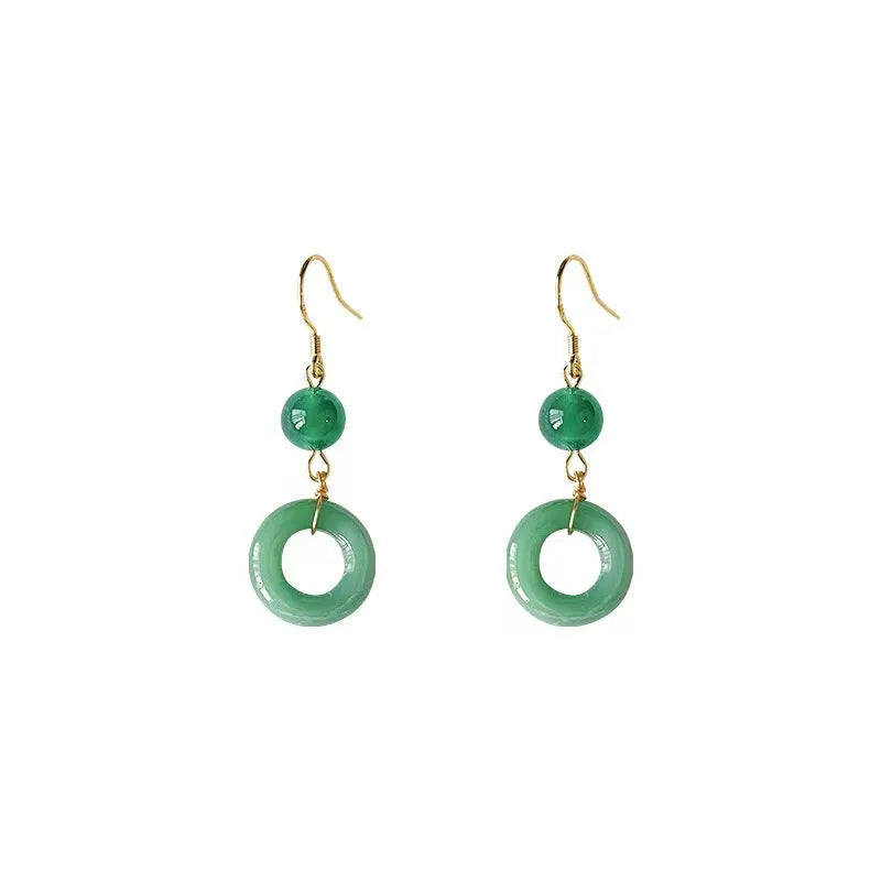 Green zinc alloy Peace Buckle shaped earrings for Chinese Hanfu and cheongsam outfits.