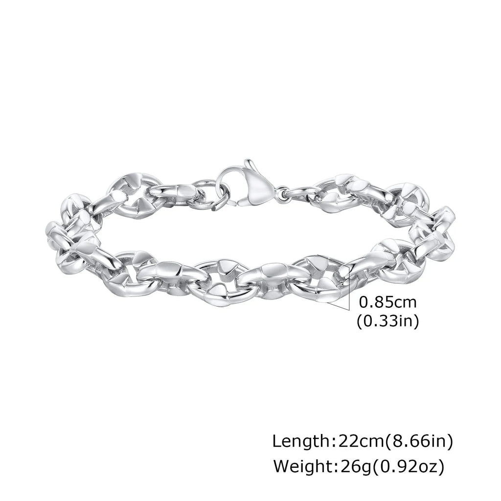 Stainless steel thick chain geometric bracelet in steel colour with handmade hip hop style