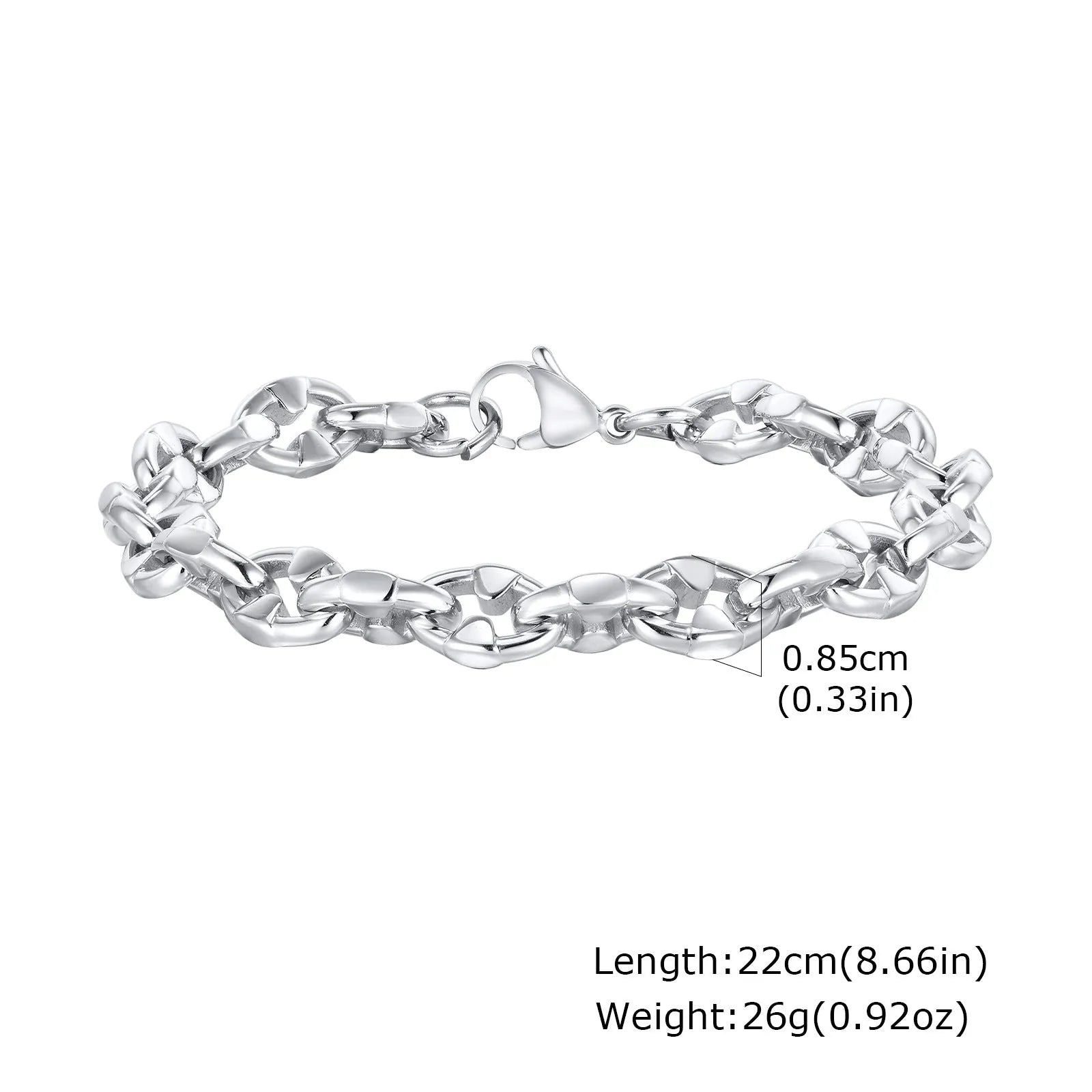 Stainless steel thick chain geometric bracelet in steel colour with handmade hip hop style
