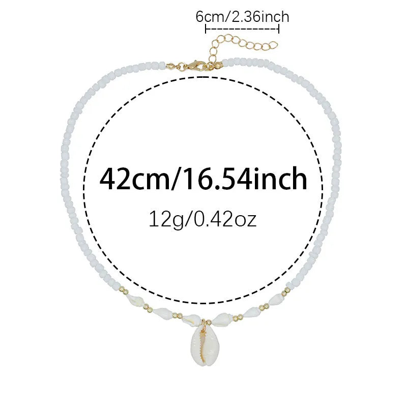 White mother pearl shellfish conch bead necklace with electroplated finish and shell pendant on regular chain