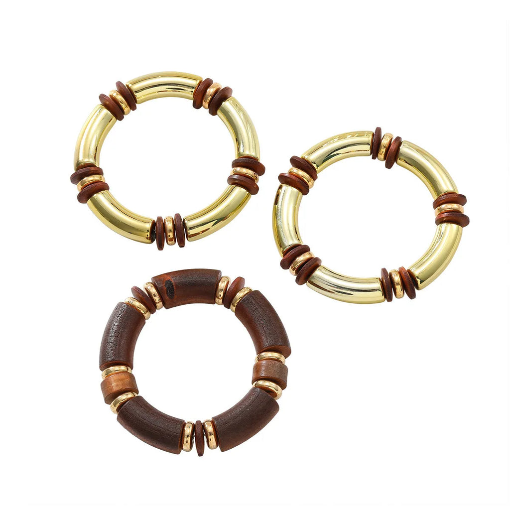 Women's multi-layer wooden necklace and bracelet set in European exaggerated style with alloy chain