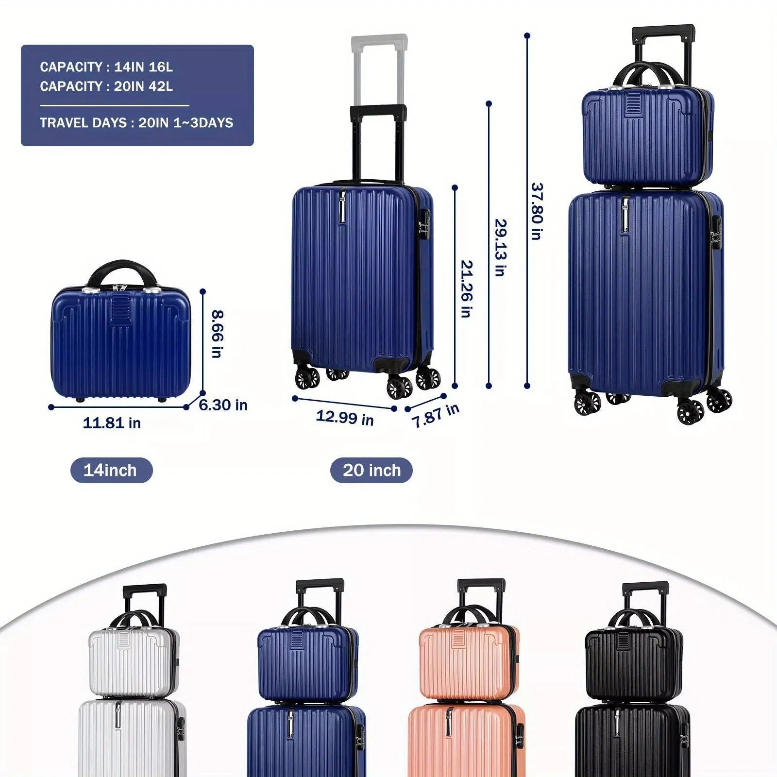Aluminium alloy travel set with 14in and 20in cases showing towel-like texture