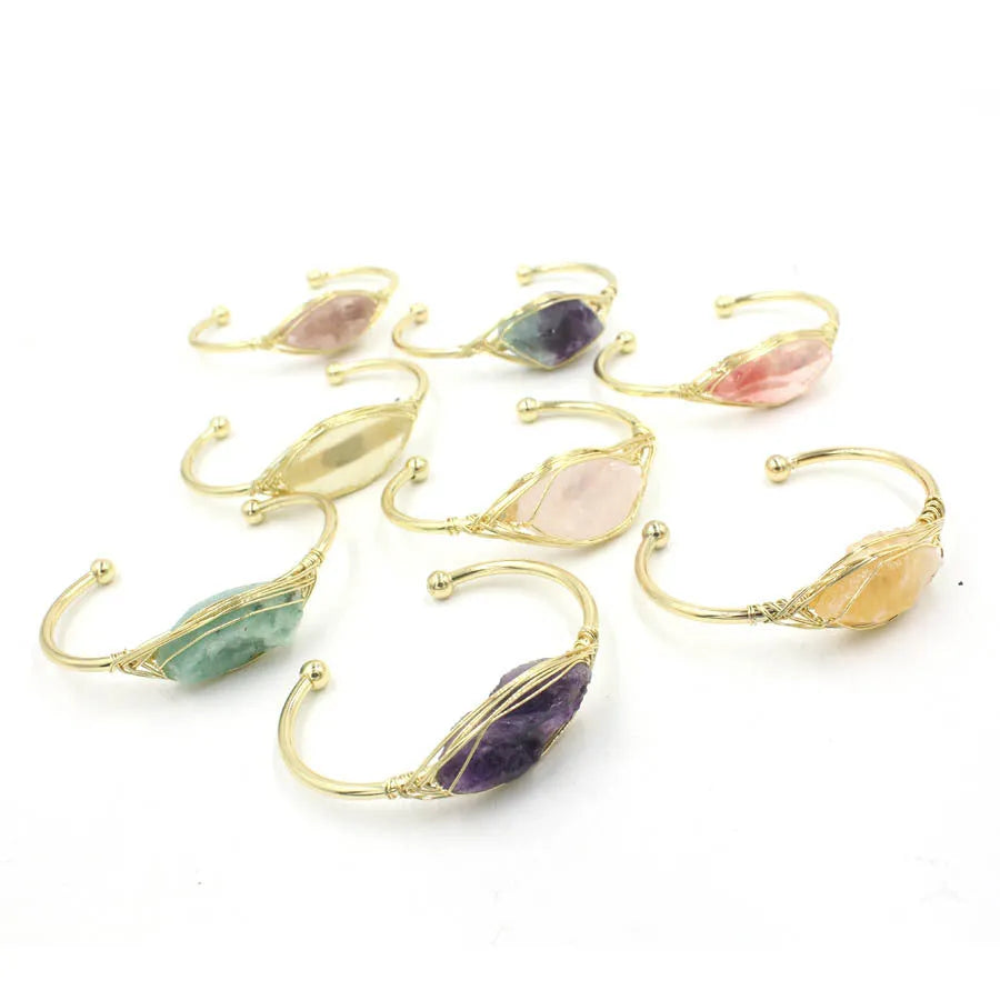 Natural raw gemstone bracelet with 8mm rough crystal beads in amethyst, pink, green fluorite, citrine colours.