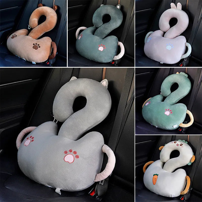 Square cartoon-style cushion pillow with animal hug and question mark design, 65x65 cm