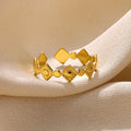 Gold diamond geometric titanium steel women's ring showing geometric design details