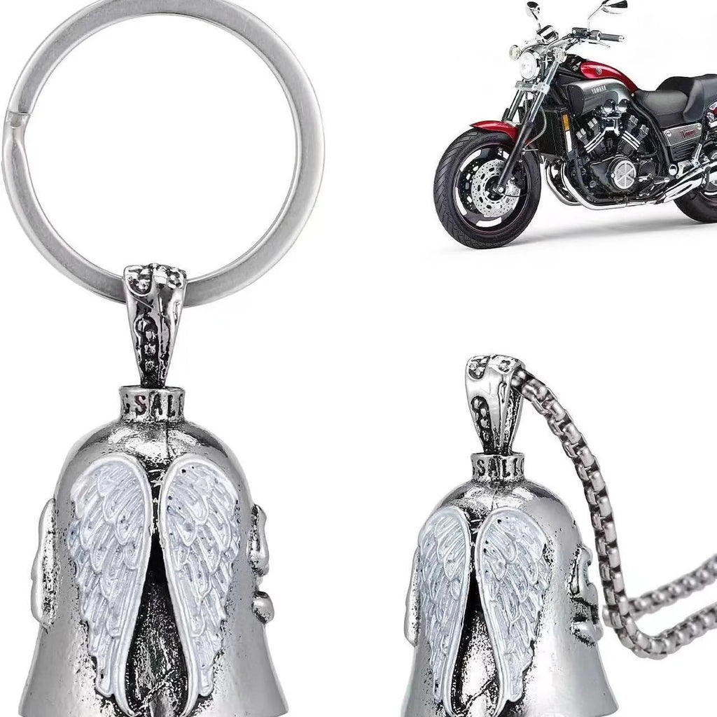 Vintage angel feather necklace and matching keychain set with electroplated white gold tone finish