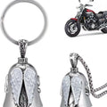 Vintage angel feather necklace and matching keychain set with electroplated white gold tone finish