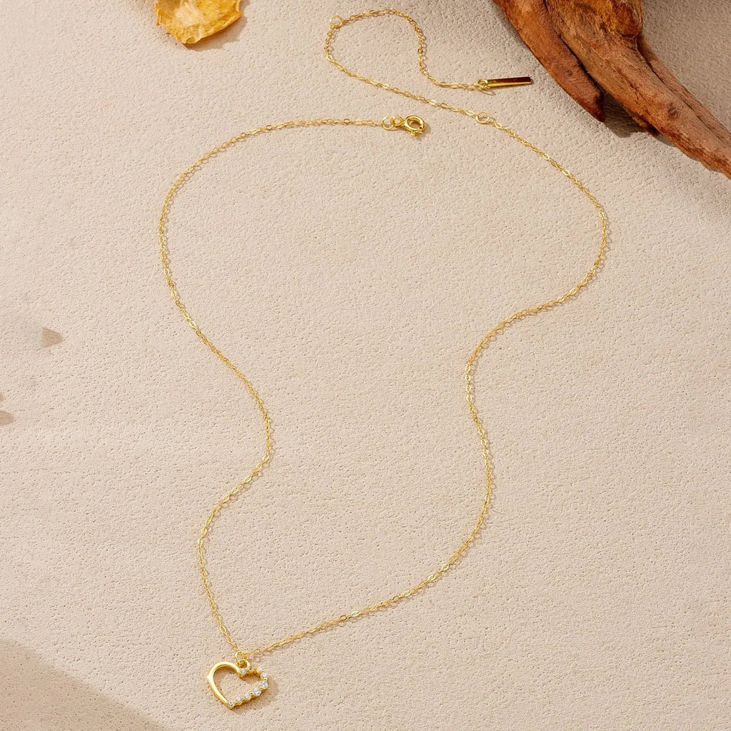 S925 sterling silver hollow heart necklace for women with regular chain available in white gold colour