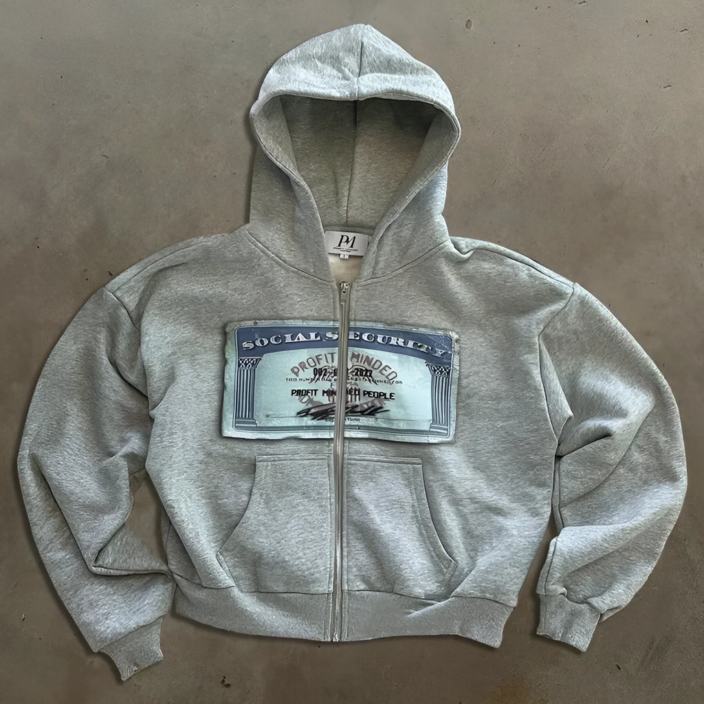 Unisex loose fit hoodie zipper jacket with letter pattern and zipper pocket in polyester fibre