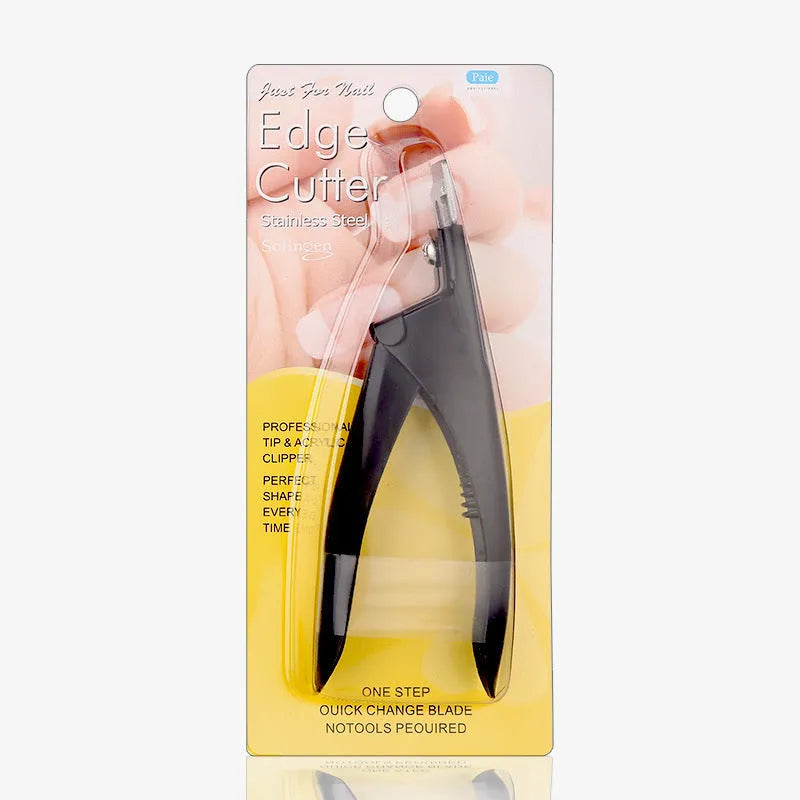 Stainless steel U-shaped French nail art scissors for manicures, shown in electrophoresis black finish.