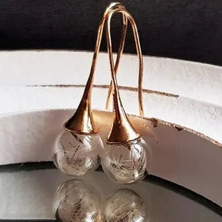 Transparent glass ball earrings with dandelion seed design on a silver French hook