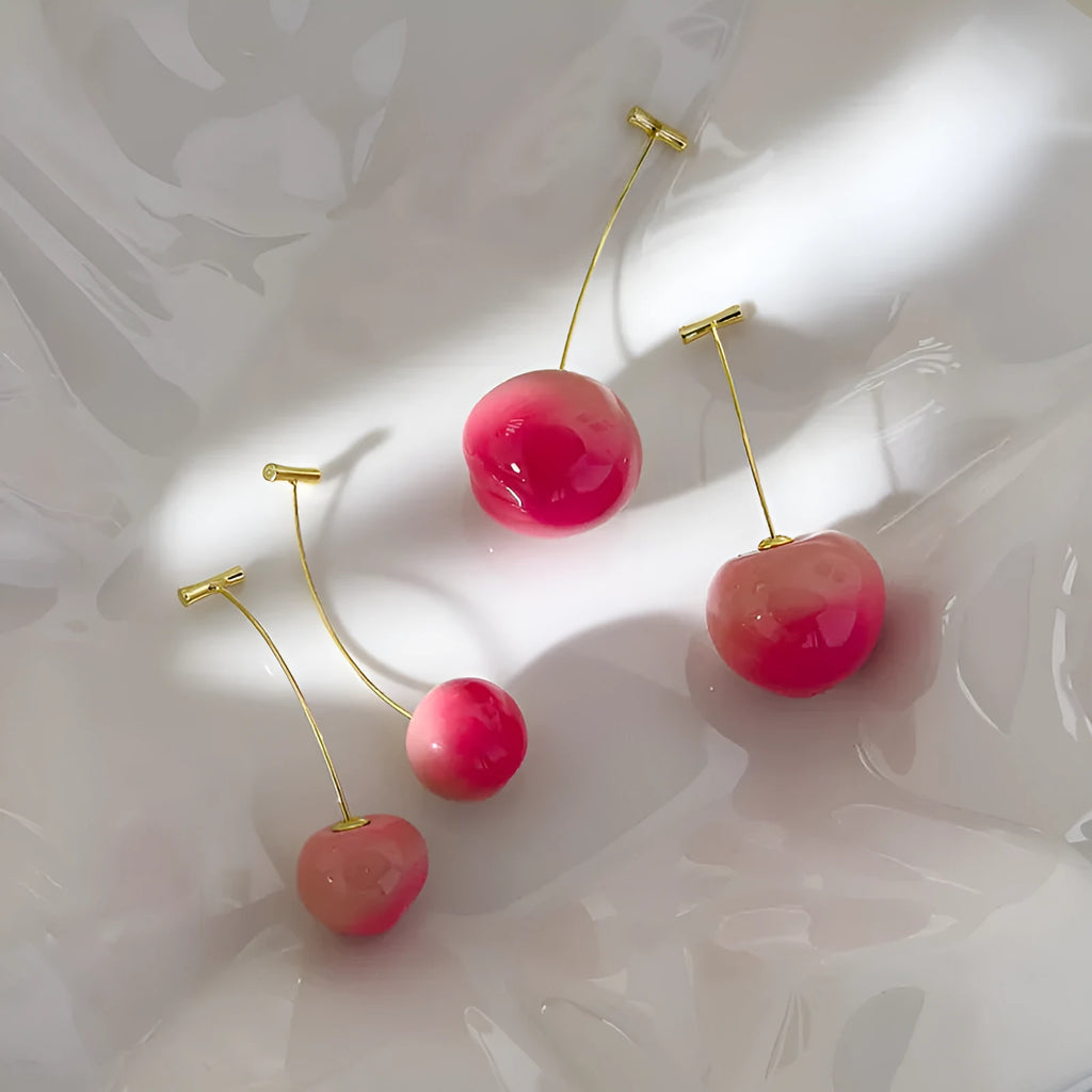 Acrylic peach fruit earrings with silver-tone copper posts in small and large size options