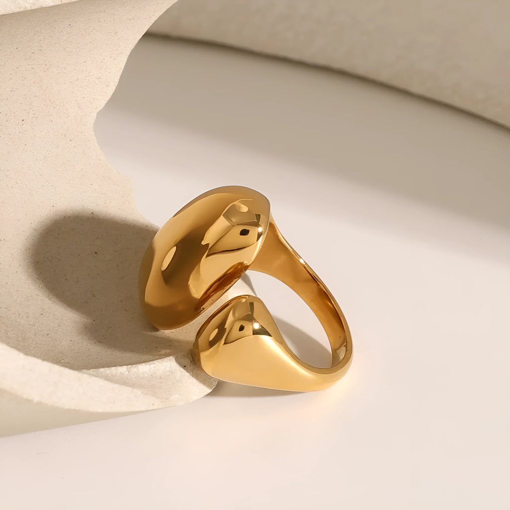 Geometric stainless steel open ring with exaggerated European American styling