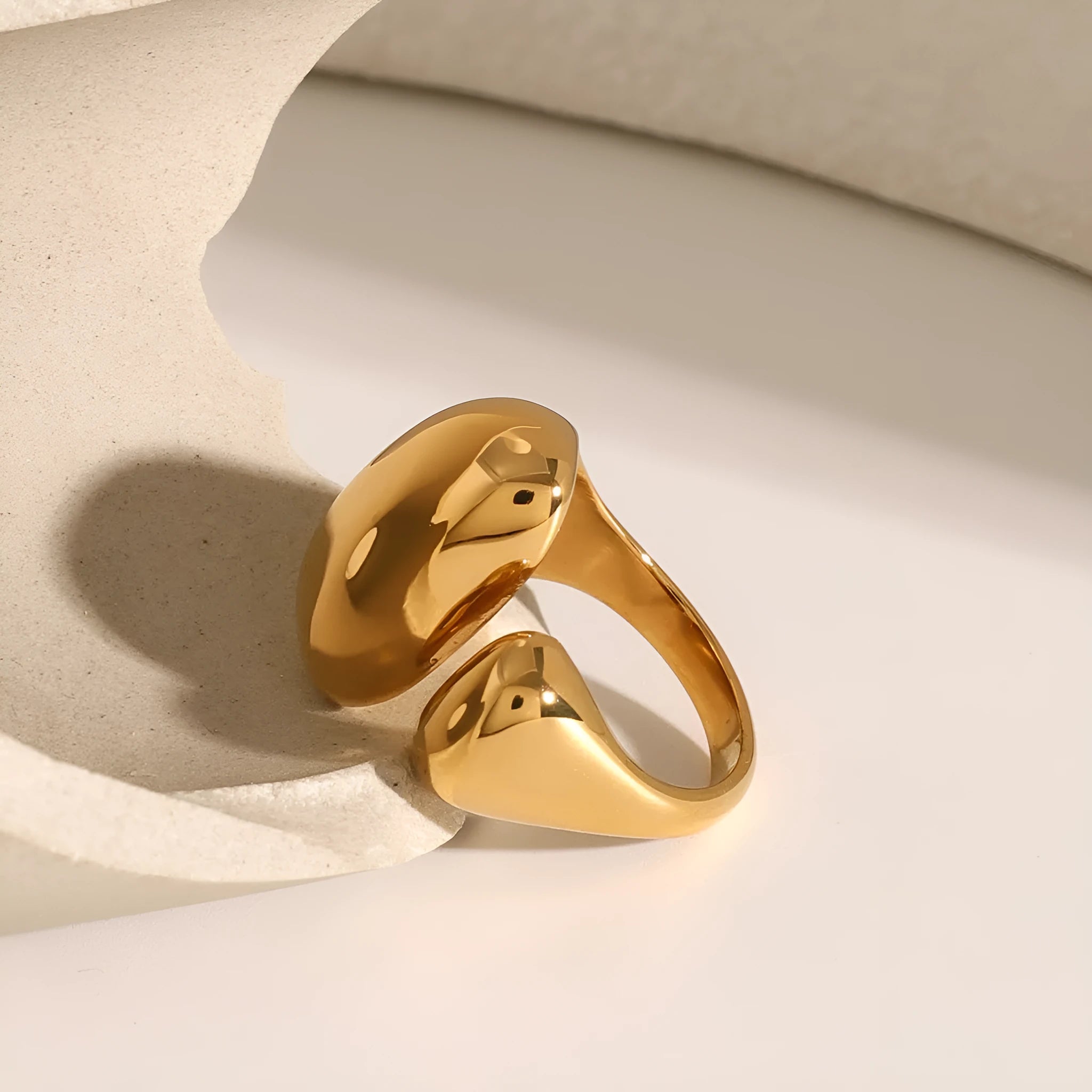 Geometric stainless steel open ring with exaggerated European American styling