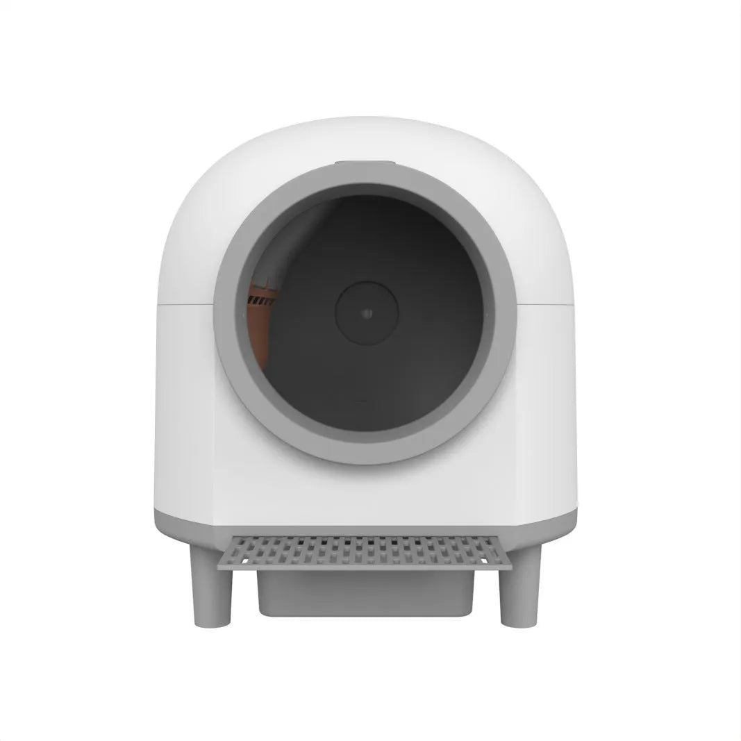 White fully enclosed automatic cat litter box with ABS plastic construction