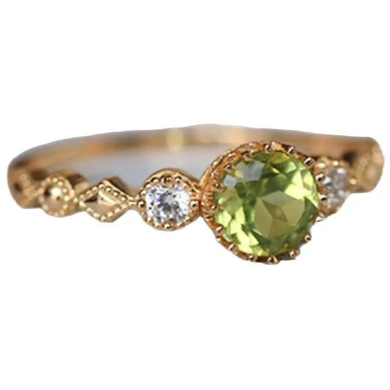 Japanese style geometric copper ring with imitation peridot stone in quadrilateral design
