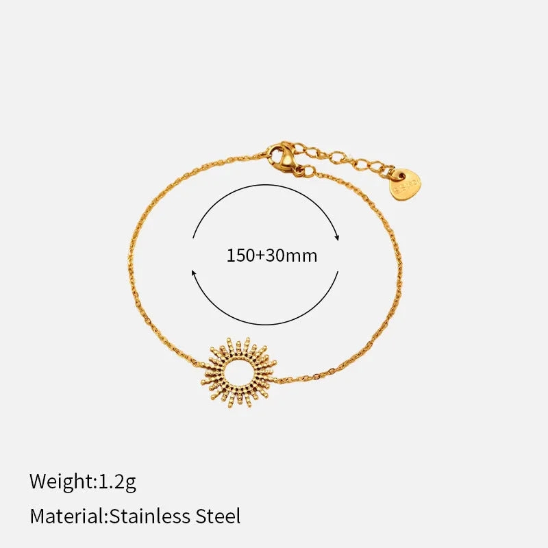 Sunflower series women's geometric chain bracelet and necklace set with 14K gold-plated finish