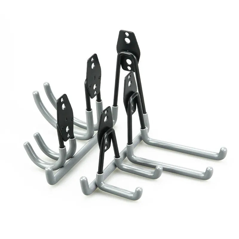 Carbon steel wire-wrap board storage hook set with screws in bright grey finish