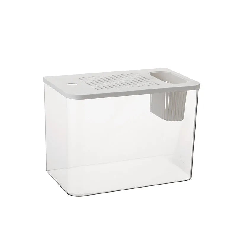 Plastic betta fish tank with transparent lid in black or white colours, dimensions 32cm long by 18.5cm wide by 23cm high