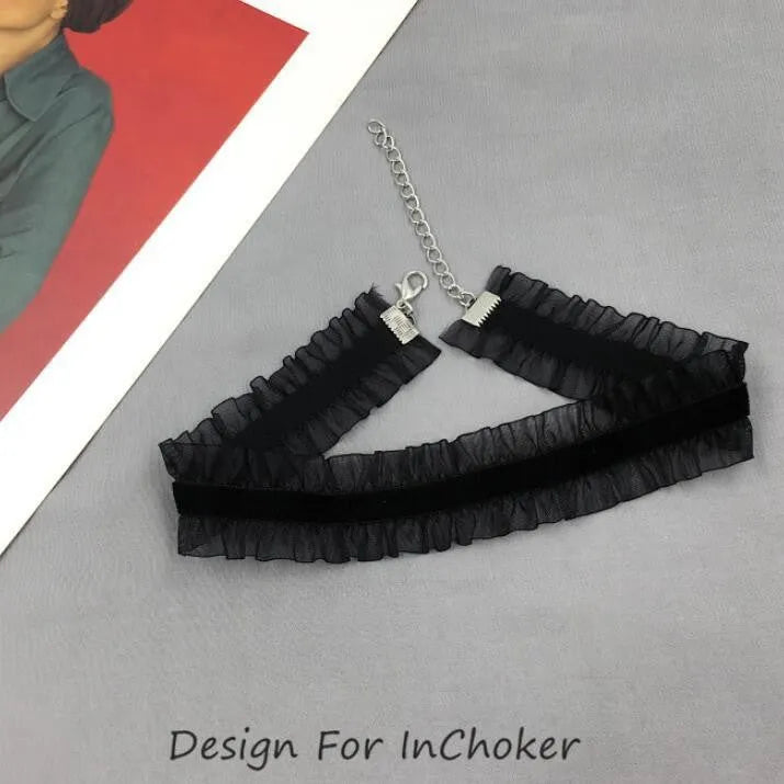 Alloy velvet ruffled floral pendant necklace on a snake bones chain in a light coffee colour.
