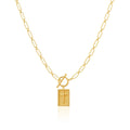 Gold clip cross square pendant necklace on clip chain stainless steel electroplated finish