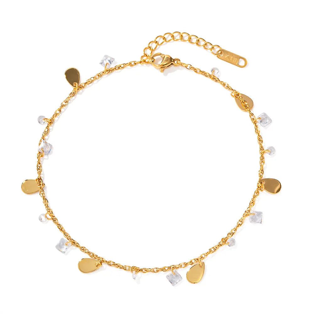 Women's stainless steel water drop tassel anklet with geometry shape design, colour JDAW2303012, on a white background