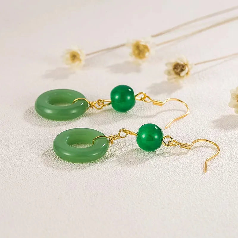 Green zinc alloy Peace Buckle shaped earrings for Chinese Hanfu and cheongsam outfits.
