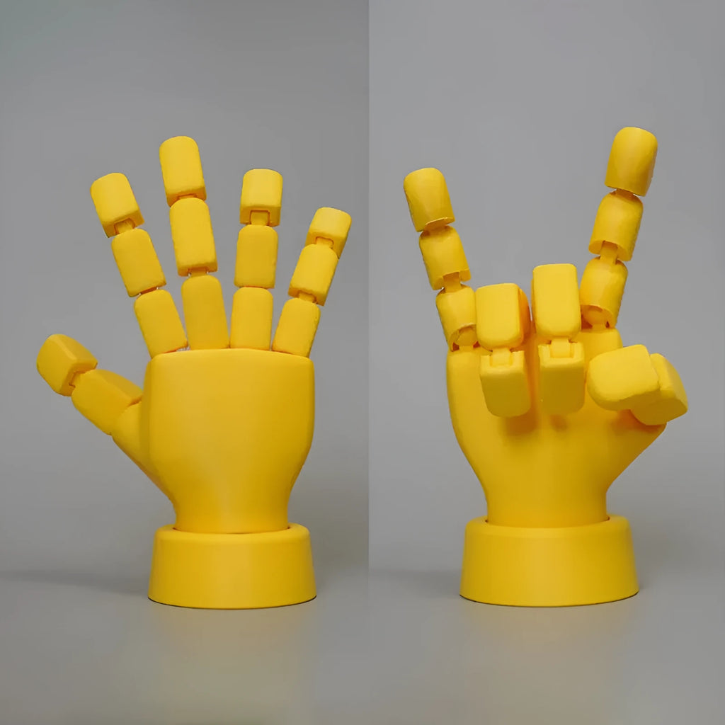 Yellow PLA movable joint hand props for animation and photography measuring 5cm wide