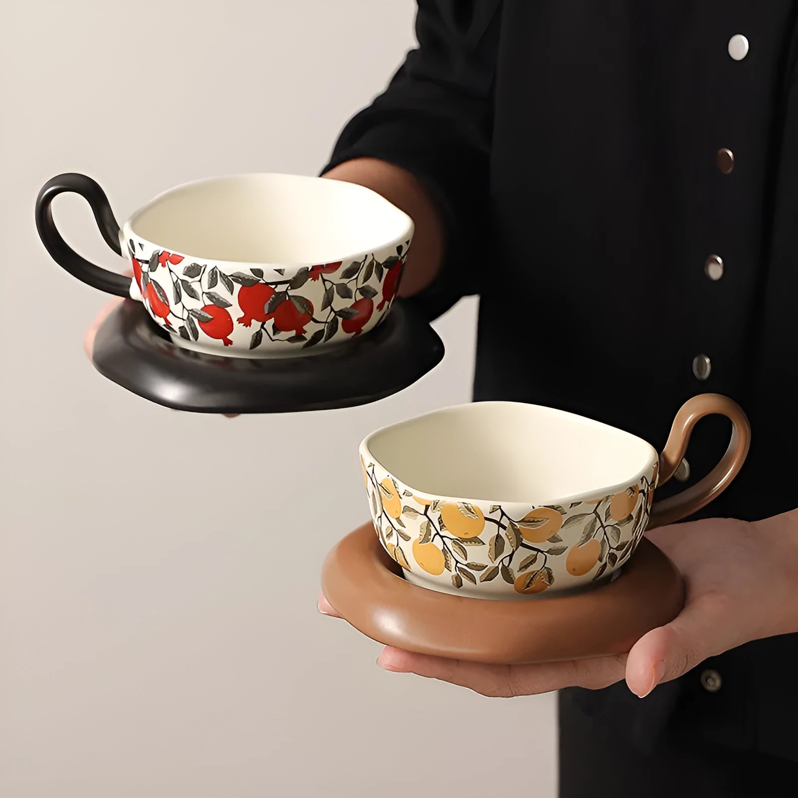 Antique style ceramic coffee cup and saucer set in retro luxury design