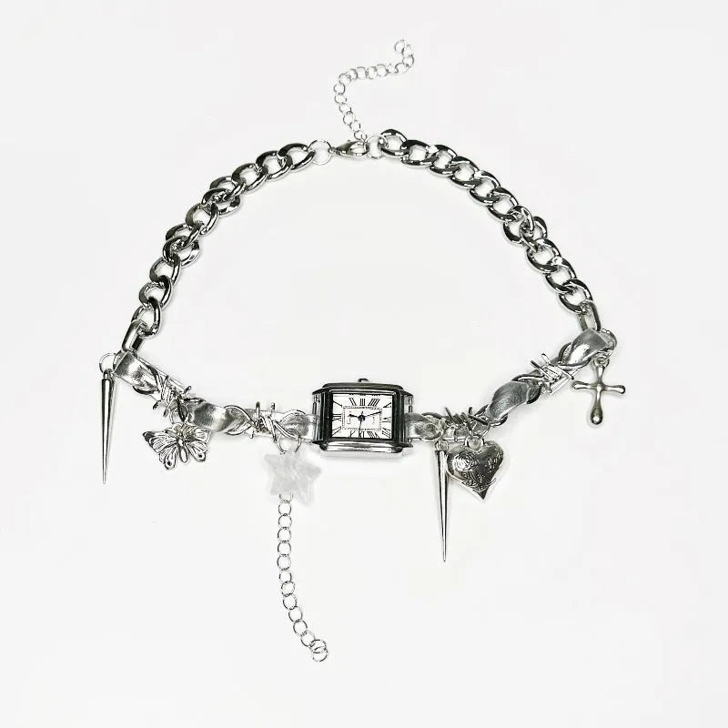 Dark style multi-layer cross necklace with twin clavicle chains and adjustable 41-50cm fit