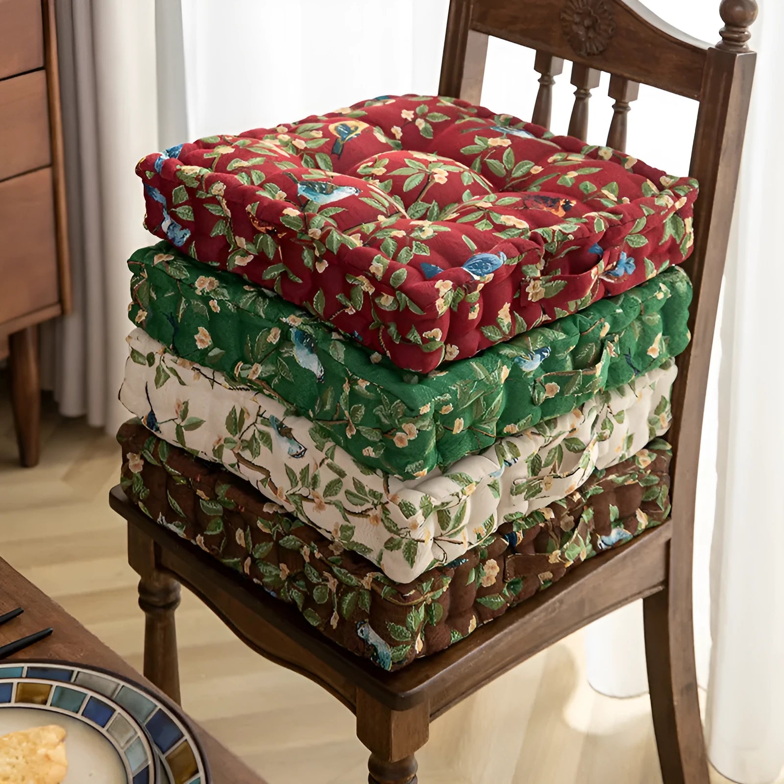 American floral pattern dining chair cushion 40cm square with 8cm thickness