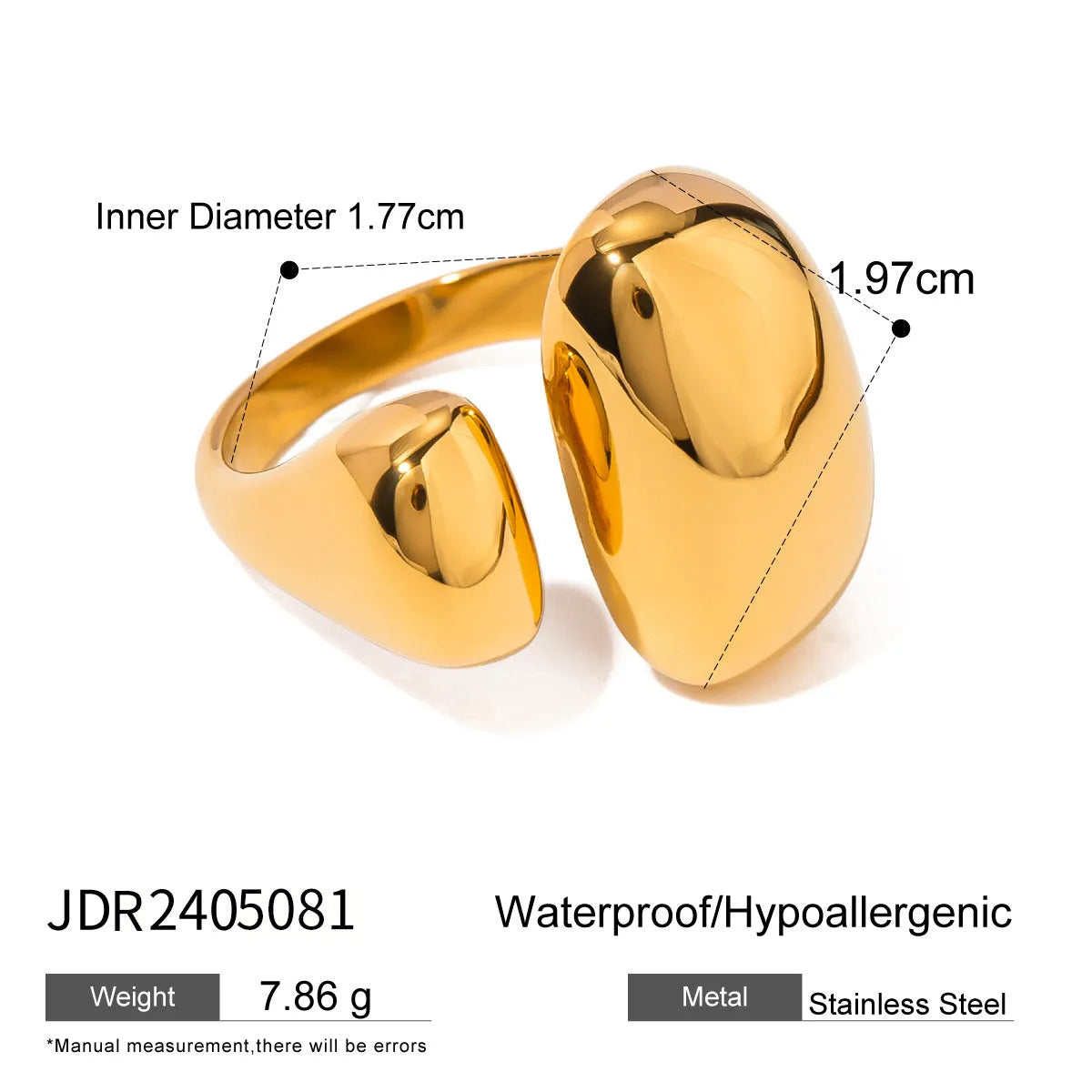 Geometric stainless steel open ring with exaggerated European American styling