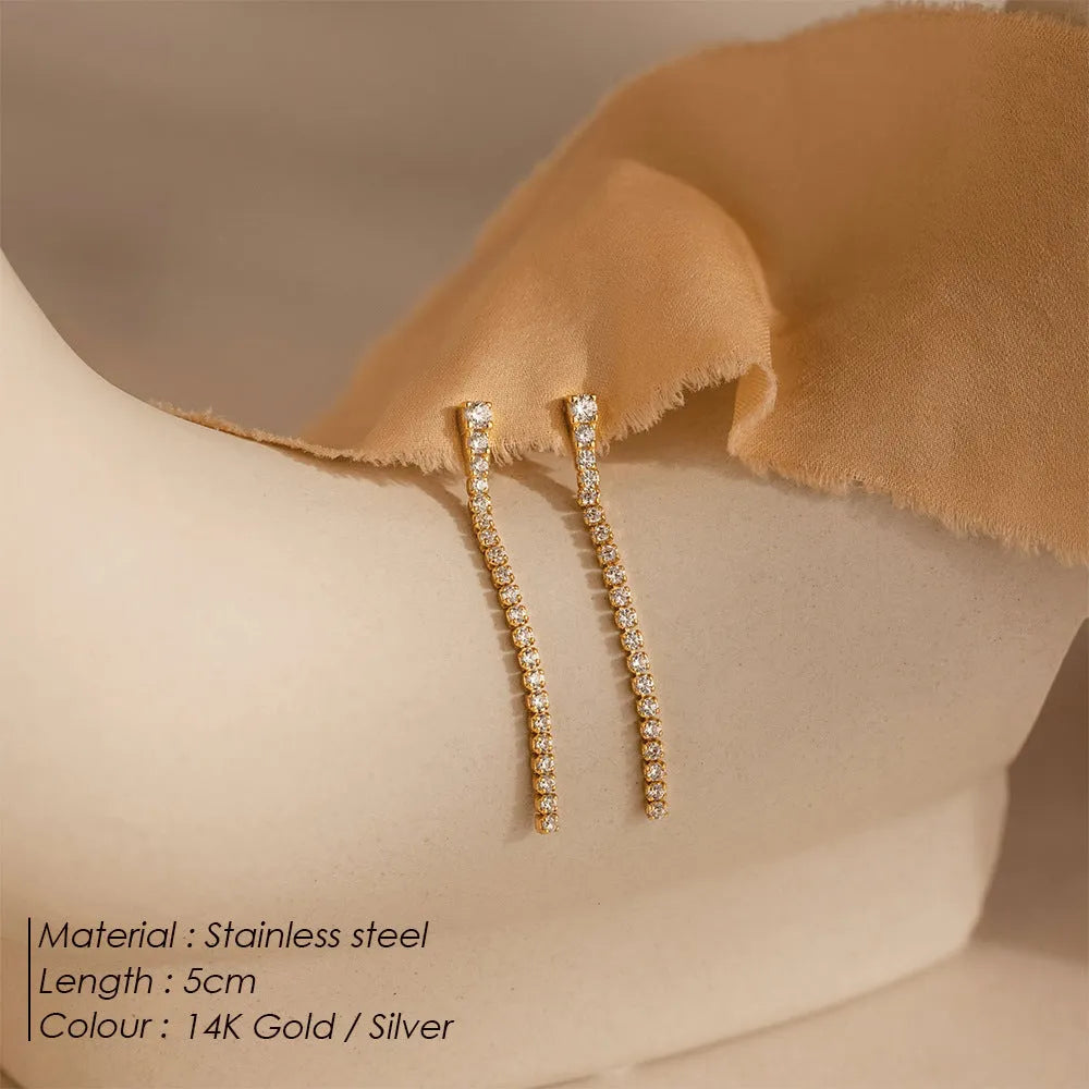 Women's geometric zircon earrings with Chinese style line patterns in stainless steel gold or steel colour