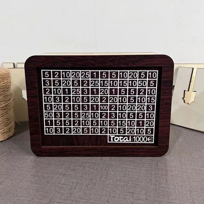 Digital coin bank with nostalgic retro wood design, modern simplicity style, digital counter