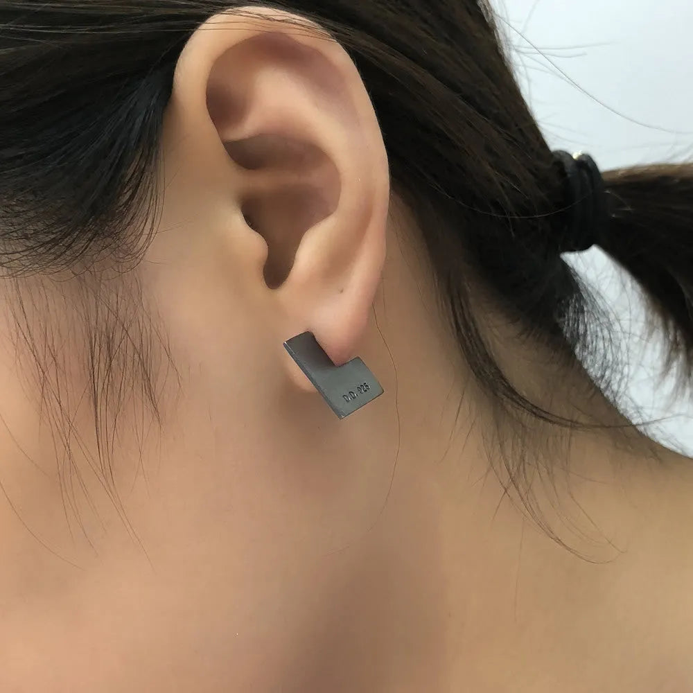 Oxidised black 925 sterling silver geometry square earrings ring set with cold wind style and approximately 16mm size
