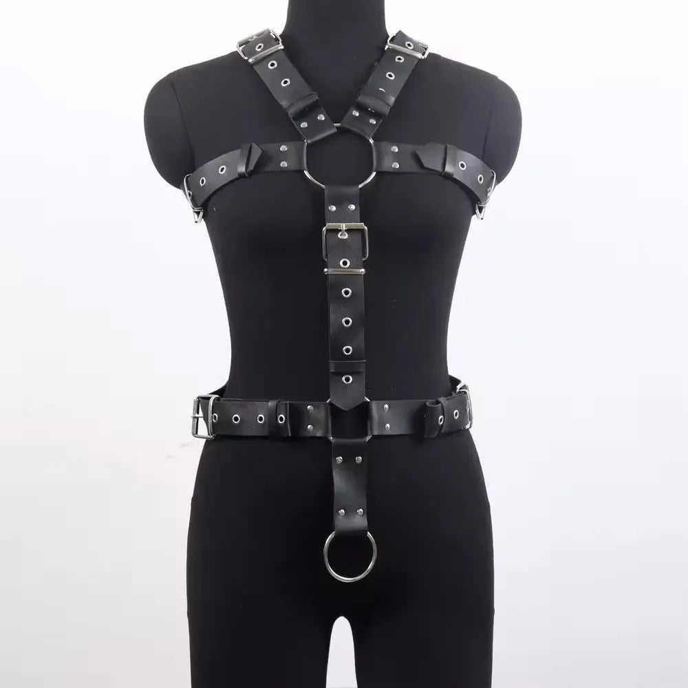 Black imitation leather shapewear belt with pin buckle on mannequin