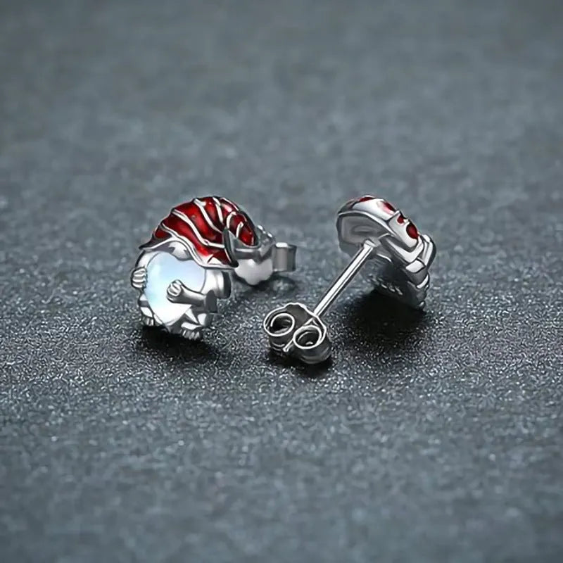 Santa Claus Christmas earrings with heart shape in electroplated white gold colour on copper