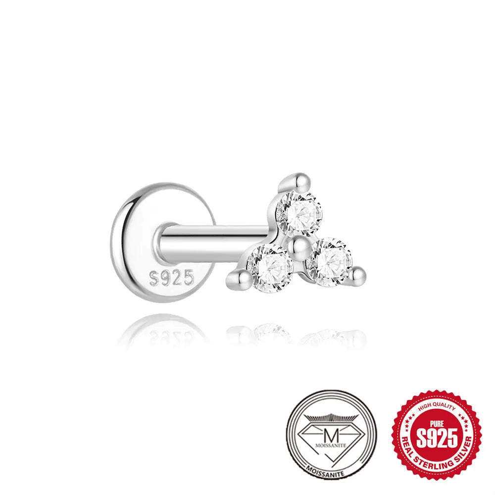 S925 sterling silver petal diamond geometric stud earrings in platinum colour with ear clip fastening
