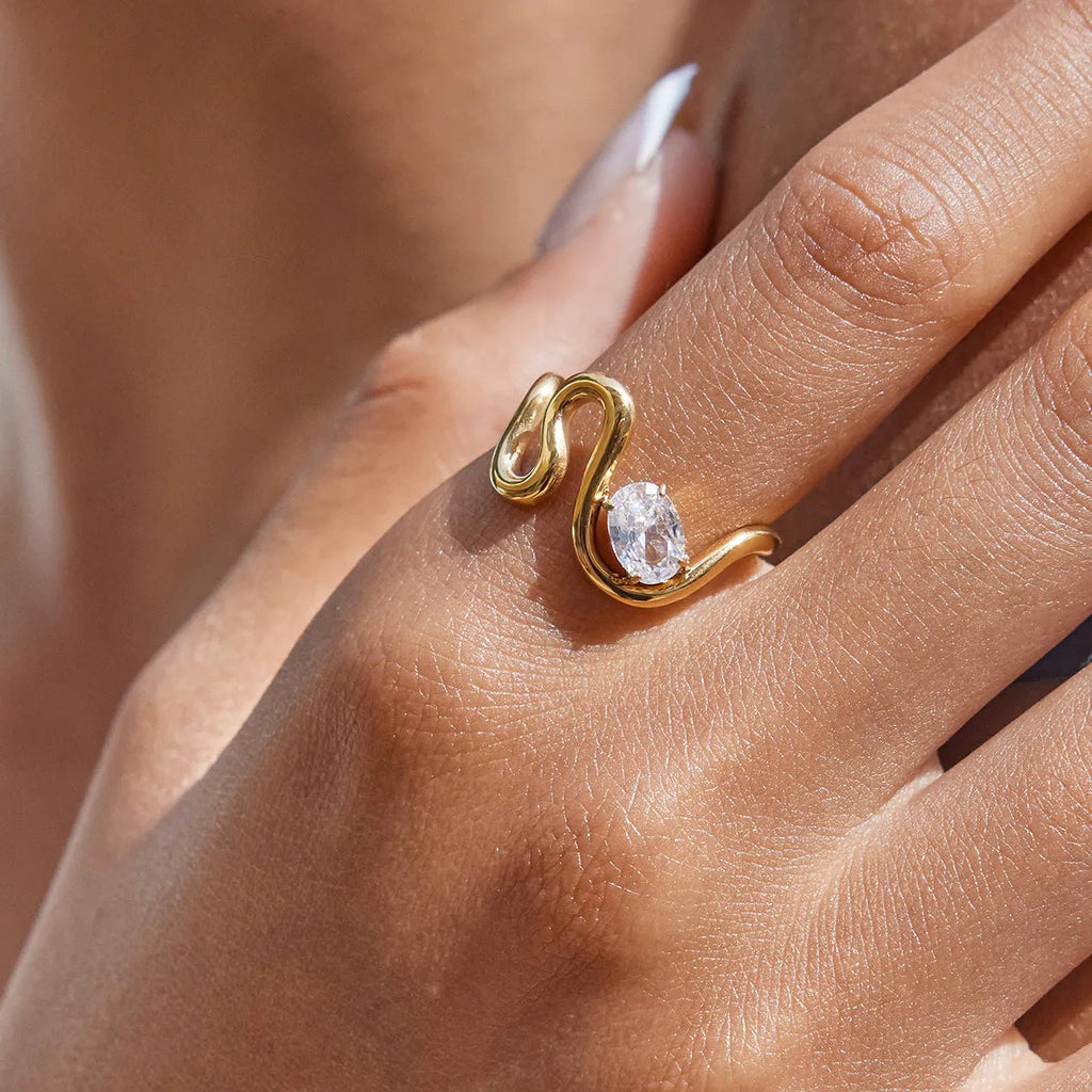 Geometric stainless steel ring with zircon stone in multiple colour options including JDR0303022 showing the flat, modern band design.