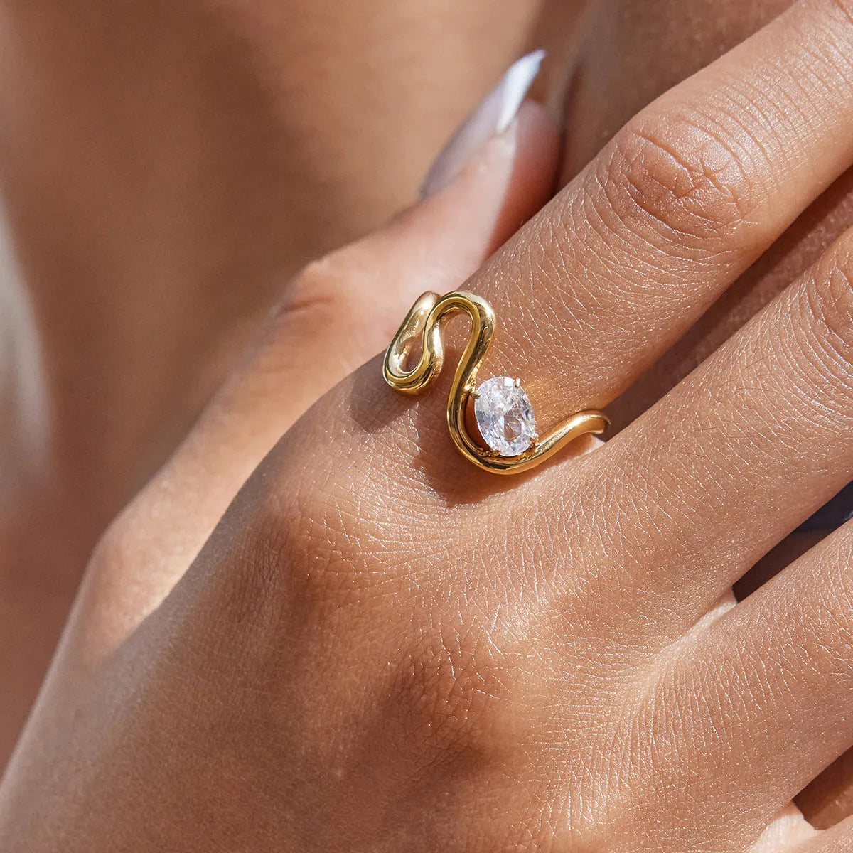 Geometric stainless steel ring with zircon stone in multiple colour options including JDR0303022 showing the flat, modern band design.