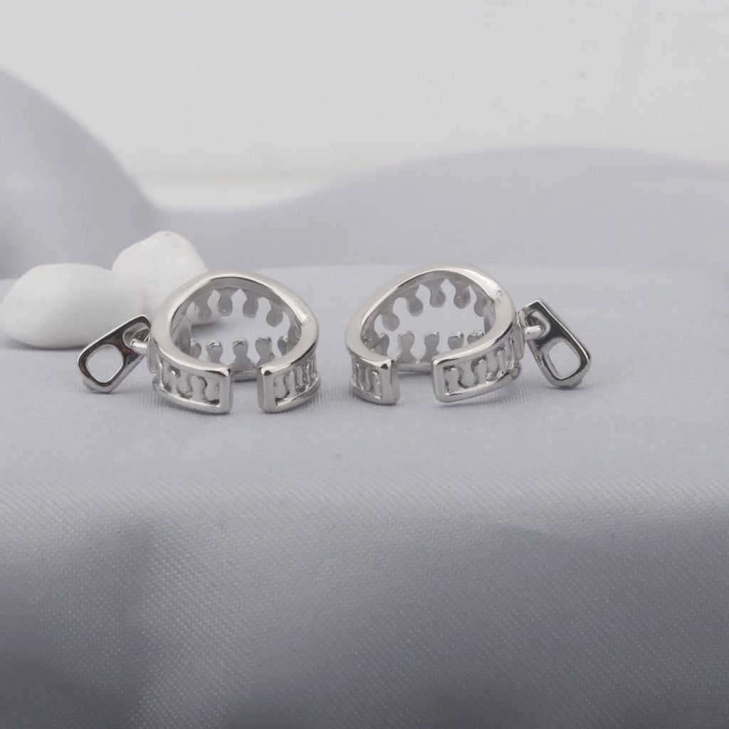 Copper geometric line pattern ear clips with bone clip back