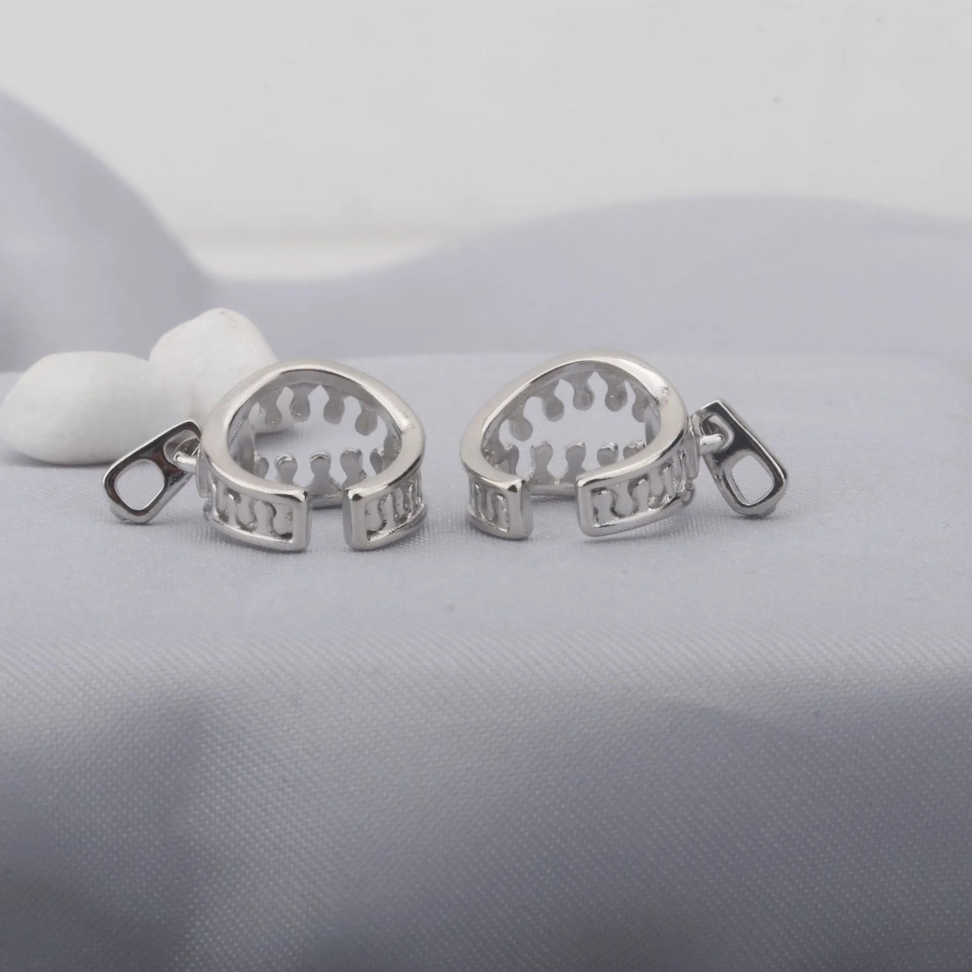 Copper geometric line pattern ear clips with bone clip back
