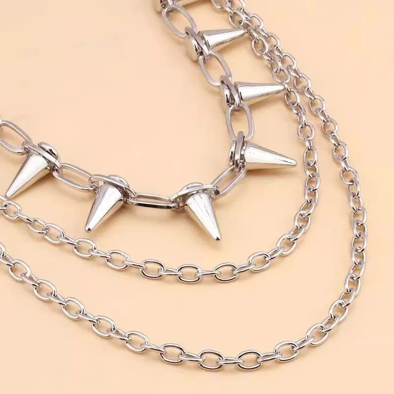 Silver alloy trousers chain with rivet and zipper detailing on 115cm adjustable length for punk fashion