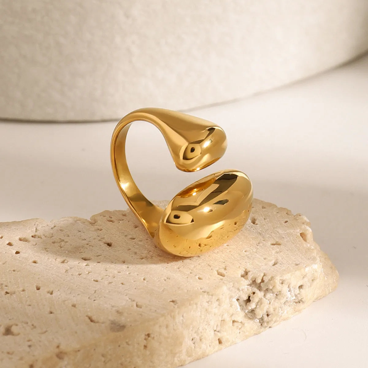 Geometric stainless steel open ring with exaggerated European American styling