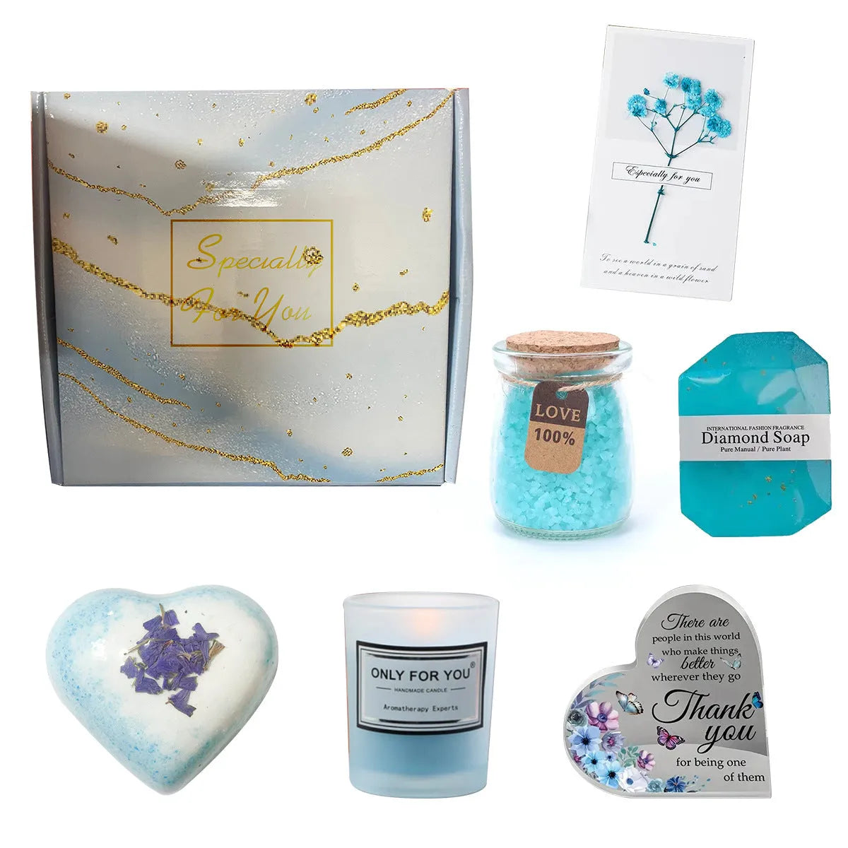 Boxed aromatherapy candle gift set with various modern soy wax designs including pink and sunflower themes.