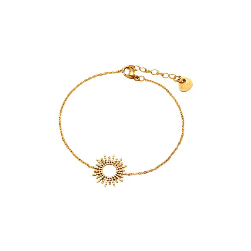 Sunflower series women's geometric chain bracelet and necklace set with 14K gold-plated finish