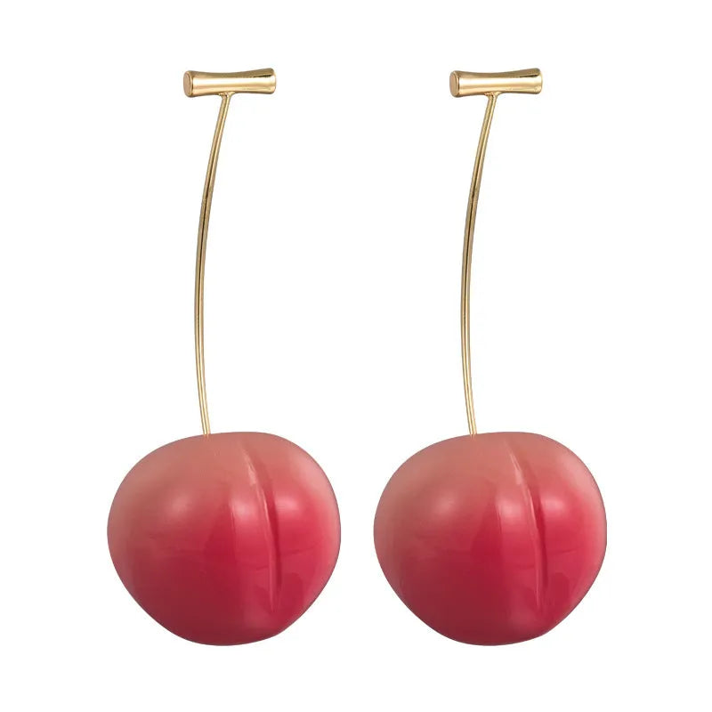 Acrylic peach fruit earrings with silver-tone copper posts in small and large size options