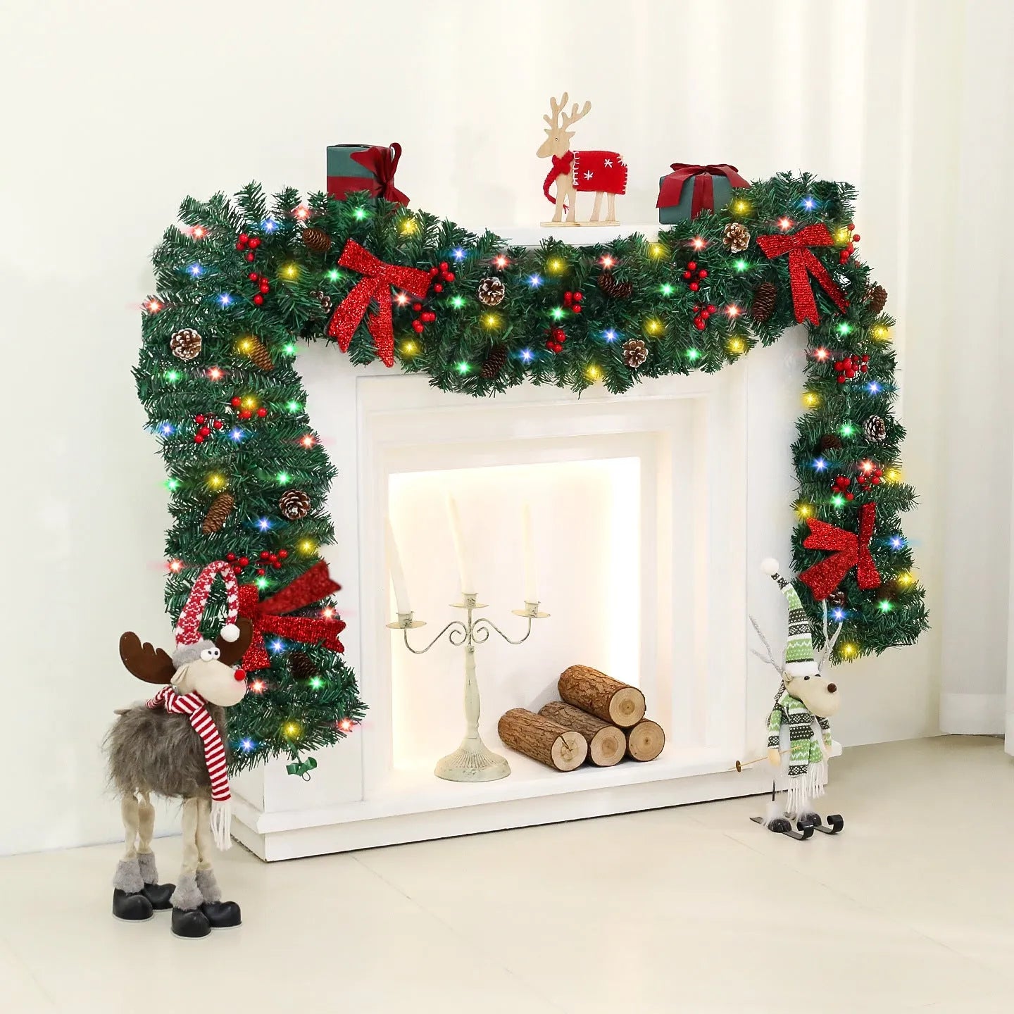 European style Christmas decorative pine cone bow rattan showcase arrangement with PVC construction