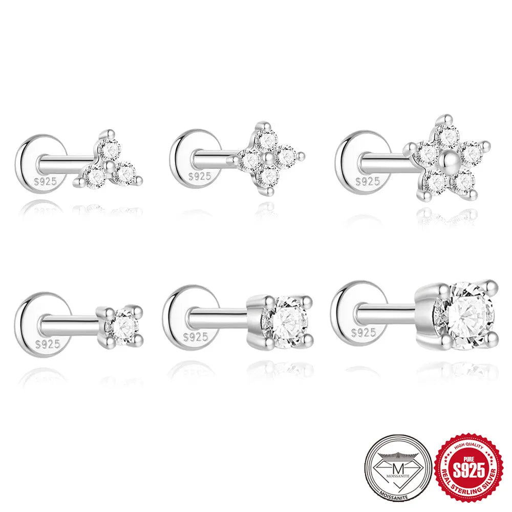 S925 sterling silver petal diamond geometric stud earrings in platinum colour with ear clip fastening